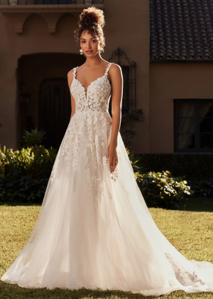 Beaded Ivory Lace Tulle V Back Enchanting Wedding Dress
